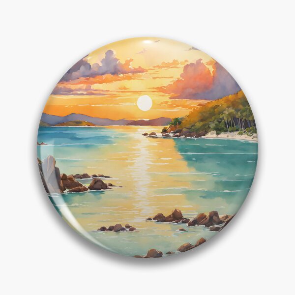 Artikelvorschau, Ein ruhiger Abend auf den Whitsunday Islands: Fesselnde Sonnenuntergangspracht, gemalt mit Aquarellessenz entworfen und verkauft von LSVart.