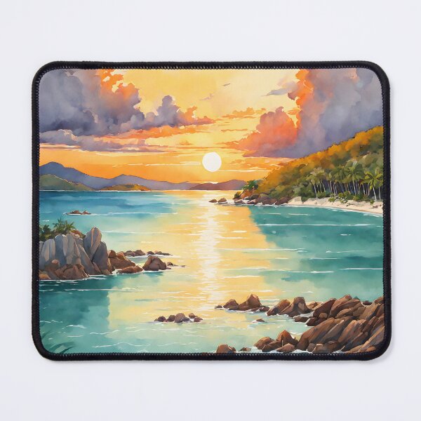 Item preview, A Serene Evening in the Whitsunday Islands: Captivating Sunset Splendor Painted with Watercolor Essence designed and sold by LSVart.