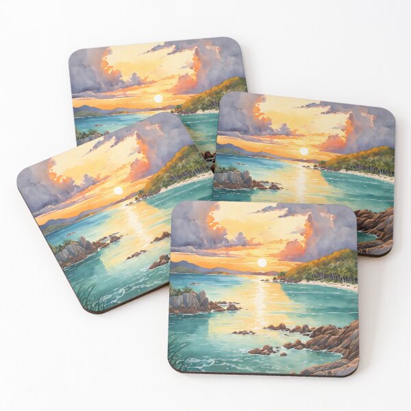 Item preview, A Serene Evening in the Whitsunday Islands: Captivating Sunset Splendor Painted with Watercolor Essence designed and sold by LSVart.