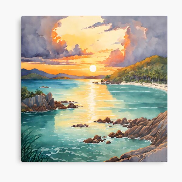 Item preview, A Serene Evening in the Whitsunday Islands: Captivating Sunset Splendor Painted with Watercolor Essence designed and sold by LSV-Art.