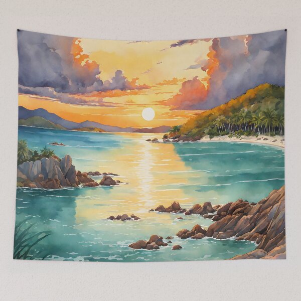 Item preview, A Serene Evening in the Whitsunday Islands: Captivating Sunset Splendor Painted with Watercolor Essence designed and sold by LSVart.