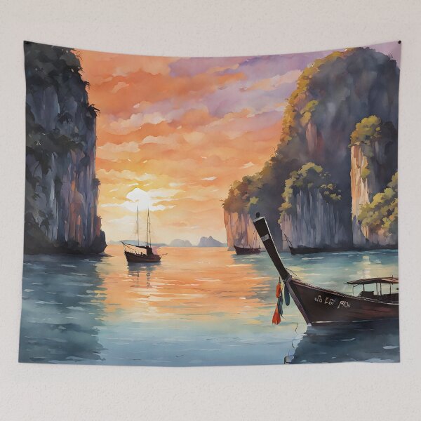 Item preview, Koh Phi Phi Leh Sunset: An Artistic Watercolor Infusion Capturing the Enchanting Beauty of the Orange-Hued Horizon designed and sold by LSVart.