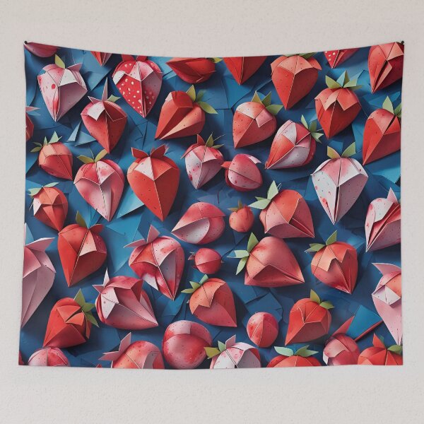 Item preview, Origami Strawberries Pattern Red Blue designed and sold by ShaViArt.