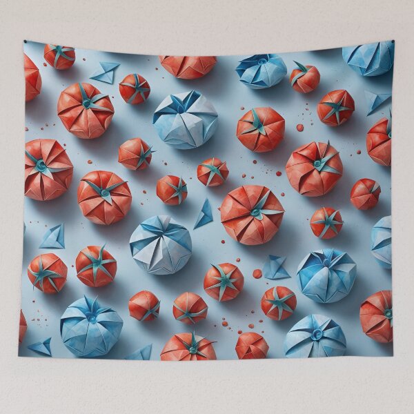 Item preview, Origami Tomatoes Pattern Red Blue designed and sold by ShaViArt.