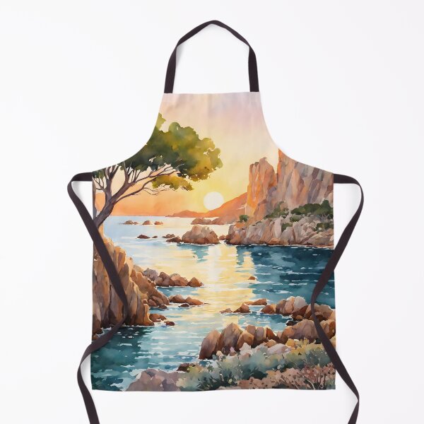 Item preview, Serene Sunset at Cala Goloritz, Sardinia: A Watercolor Masterpiece Capturing Nature's Beauty designed and sold by LSVart.