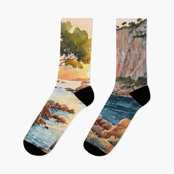 Item preview, Serene Sunset at Cala Goloritz, Sardinia: A Watercolor Masterpiece Capturing Nature's Beauty designed and sold by LSVart.