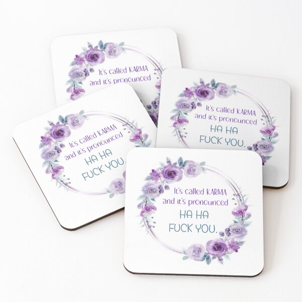 Item preview, Karma quote in pretty purple floral border designed and sold by JoyGDesigns.