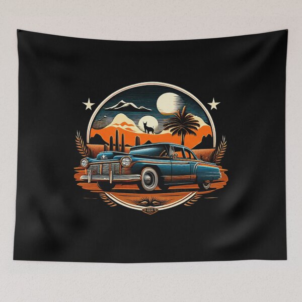 Item preview, Retro vintage Classic old car orange vibes with palms designed and sold by BlueGoldArt.