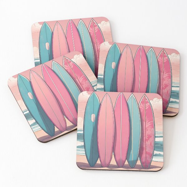 Item preview, Tablas de surf rosas y azules en la playa designed and sold by Ally Mon Wai.
