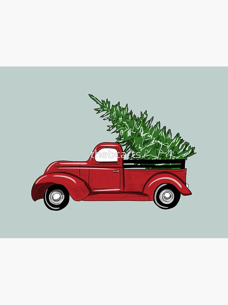 Watercolor Vintage Classic Red Truck With Christmas Trees T-Shirt