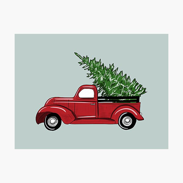 Artikelvorschau, Kleiner roter LKW, der einen Weihnachtsbaum schleppt entworfen und verkauft von thebcarts.