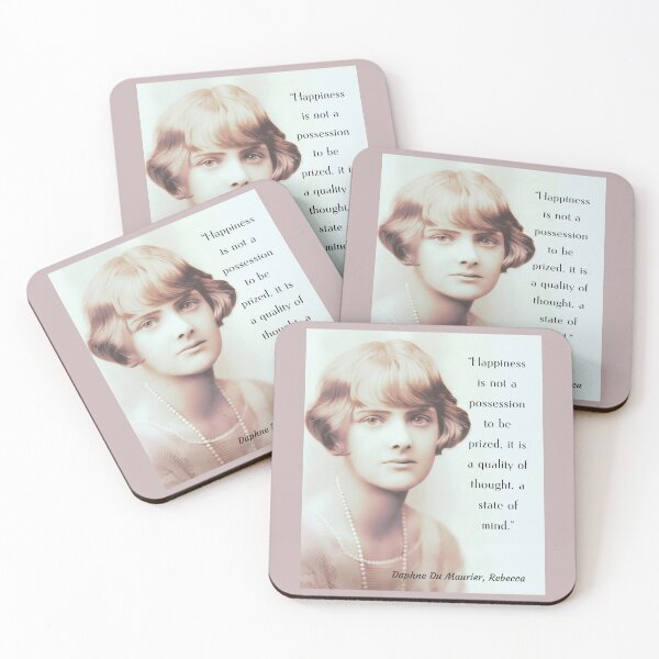 Item preview, Daphne du Maurier portrait with a  quote from Rebecca: Happiness is not a possession to be prized. It is a quality of thought, a state of mind. designed and sold by artbleed.