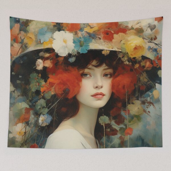 Item preview, Woman Wearing Floral Hat designed and sold by whitecat23.