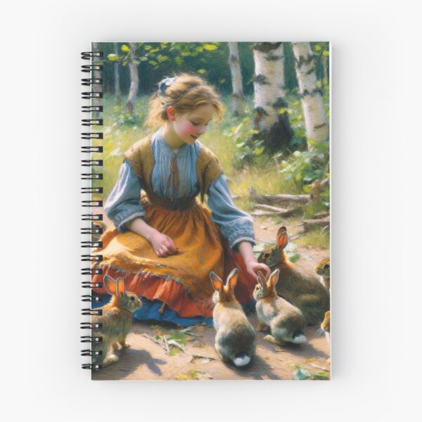 Item preview, Enchanted Forest Friends - Vintage-Inspired Girl with Rabbits Art Print designed and sold by BeaconMarketing.