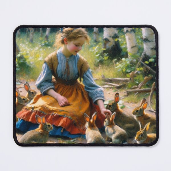 Item preview, Enchanted Forest Friends - Vintage-Inspired Girl with Rabbits Art Print designed and sold by BeaconMarketing.