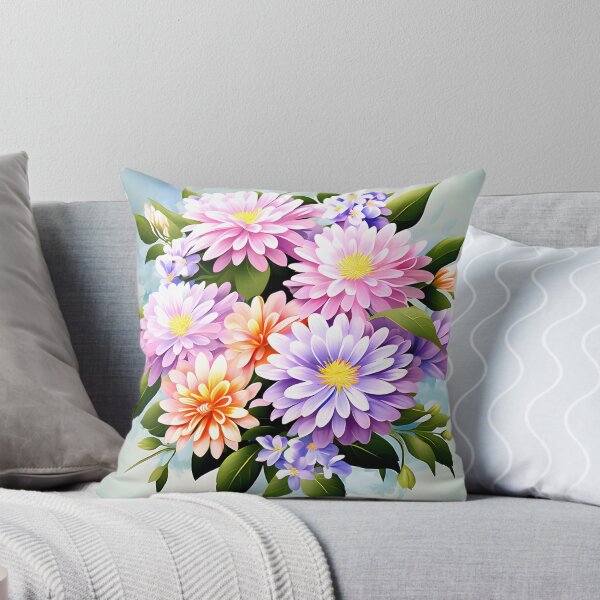 Item preview, Painting of Orange, Pink and Lilac Aster Flowers designed and sold by Petalandfur.