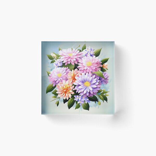 Item preview, Painting of Orange, Pink and Lilac Aster Flowers designed and sold by Petalandfur.