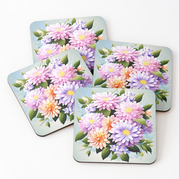 Item preview, Painting of Orange, Pink and Lilac Aster Flowers designed and sold by Petalandfur.