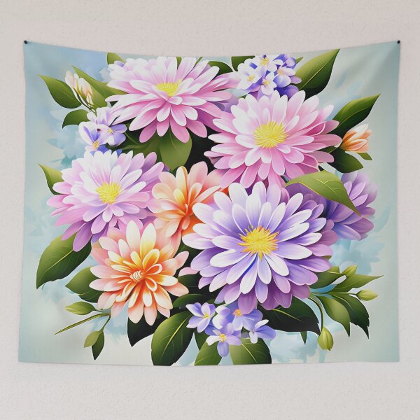 Item preview, Painting of Orange, Pink and Lilac Aster Flowers designed and sold by Petalandfur.