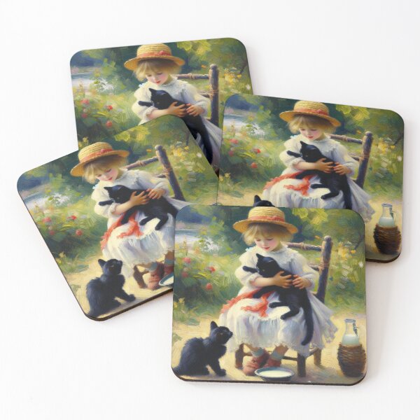 Item preview, Impressionist-Inspired Art Print of Girl with Black Cats designed and sold by BeaconMarketing.