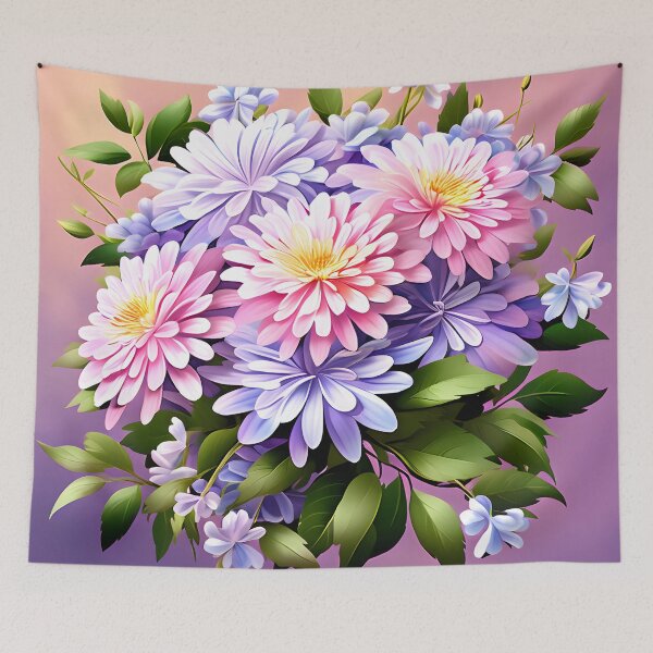 Item preview, Painting of Pink and Lilac Aster Flowers designed and sold by Petalandfur.