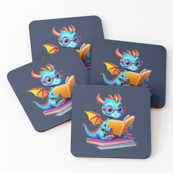 Item preview, Bright Turquoise Cartoon Dragon on a Pile of Books designed and sold by TechnoWhimsy.