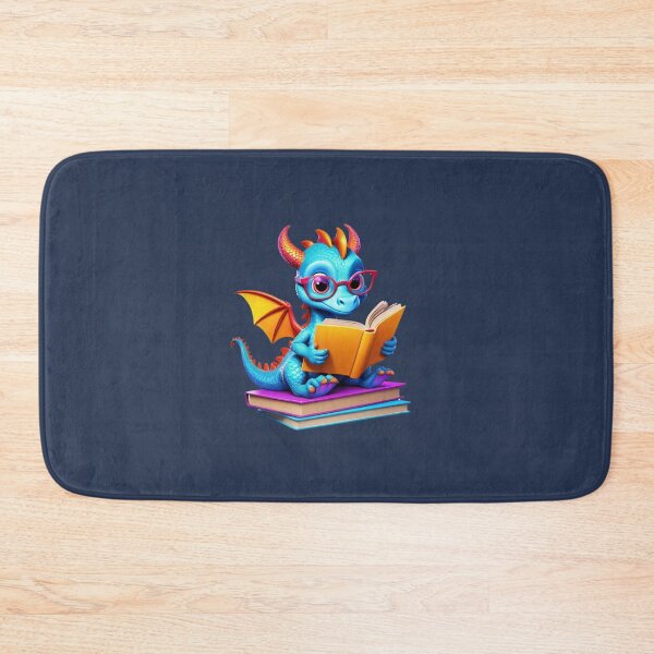 Item preview, Bright Turquoise Cartoon Dragon on a Pile of Books designed and sold by TechnoWhimsy.