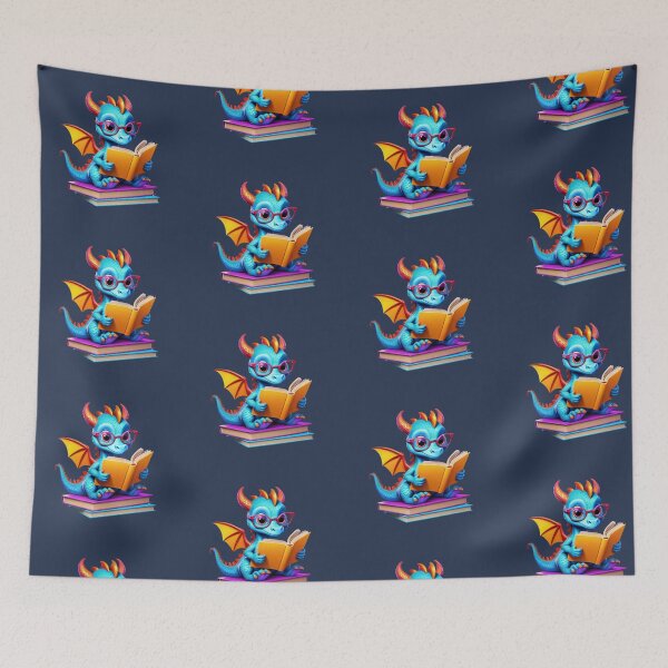 Item preview, Bright Turquoise Cartoon Dragon on a Pile of Books designed and sold by TechnoWhimsy.