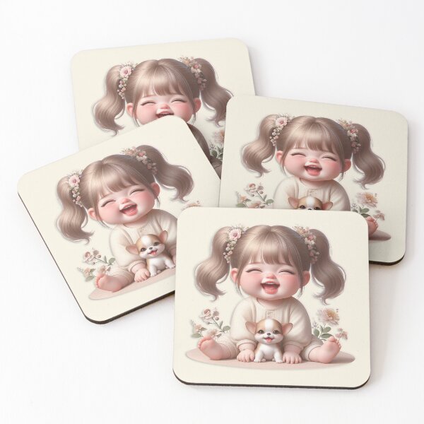 Item preview, Cute Happy Baby Girl With Cute Puppy At The Center designed and sold by Witsprings.