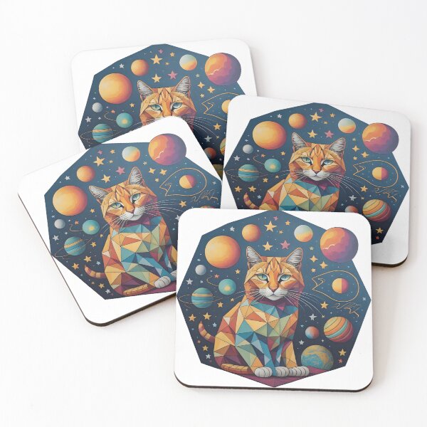 Item preview, Celestial Cat with Planets Abstract Art designed and sold by Qlutique.