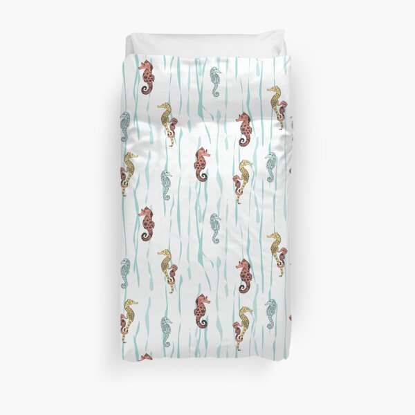 Seahorse Families on White Duvet Cover