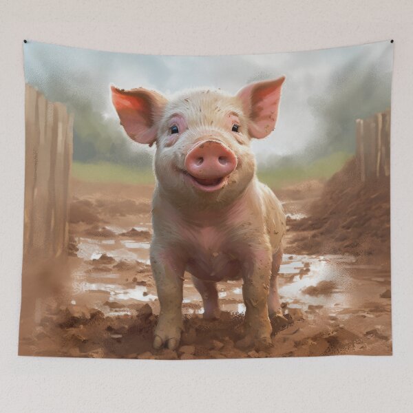 Item preview, happy and cute pig piglet animal child farm life go vegan designed and sold by WallyPink.