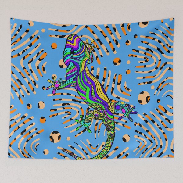 Item preview, Abstract image of a lizard on a blue background designed and sold by SweetRossel.
