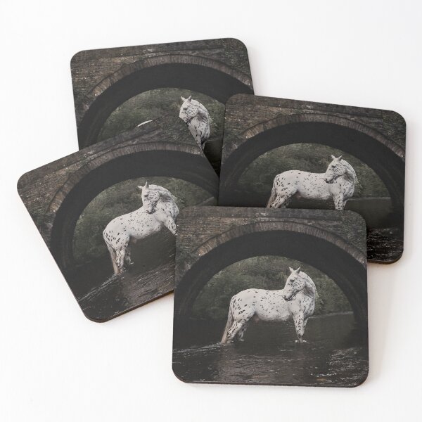 Item preview, Appaloosa Horse Standing in Water under a Beautiful Old Stone Bridge in North Wales UK  designed and sold by may whiston.