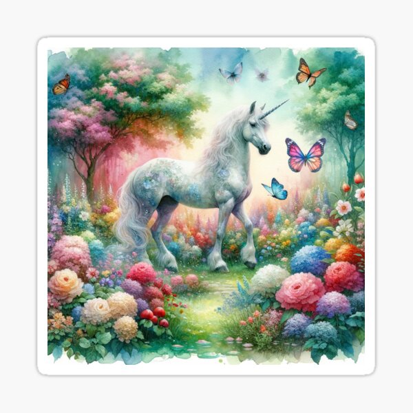 Item preview, Unicorn And Butterflies in Garden designed and sold by mymagicstoreus.
