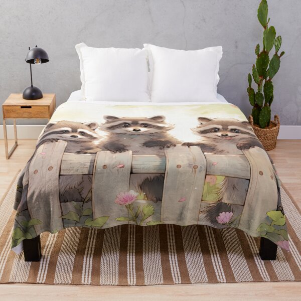 Item preview, three cute raccoons at the garden fence in kawaii anime manga style designed and sold by WallyPink.
