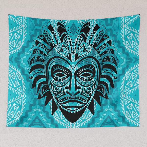 Item preview, Shaman mask on blue pattern designed and sold by SweetRossel.