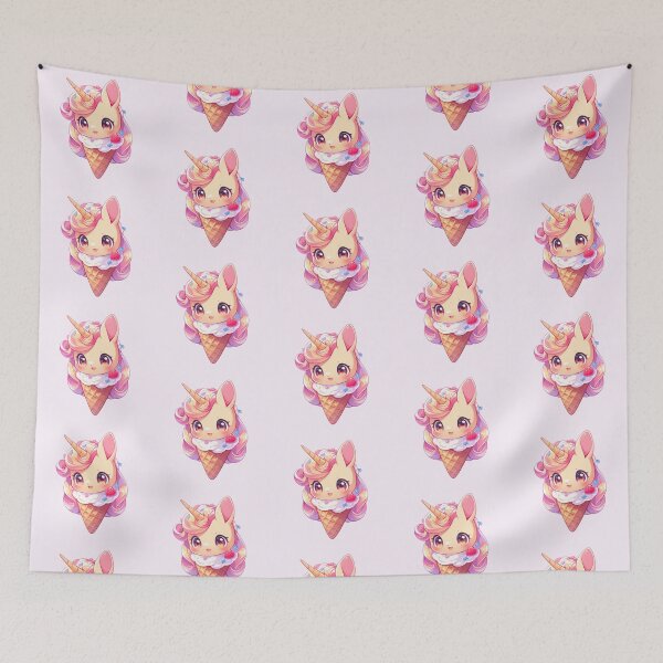 Item preview, Cute Kawaii Happy Unicorn Ice Cream in Pink and Purple designed and sold by CozyKawaiiArt.