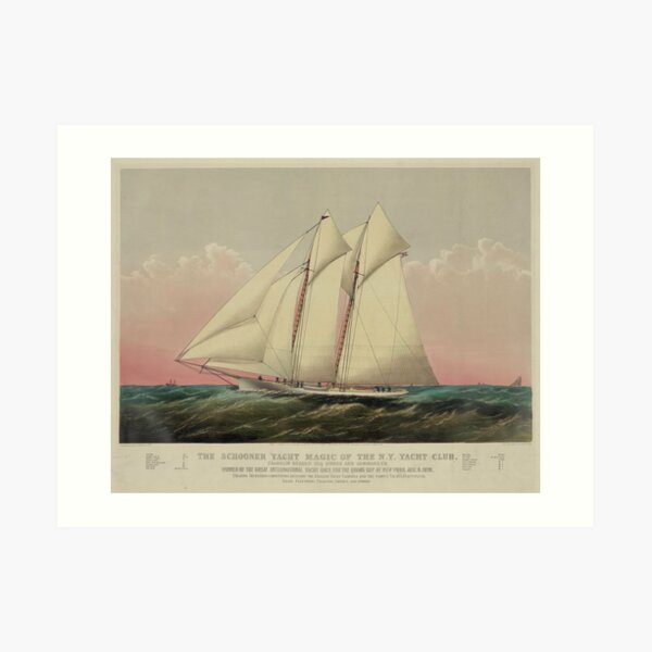 Vintage Schooner Yacht Illustration (1870) Art Print