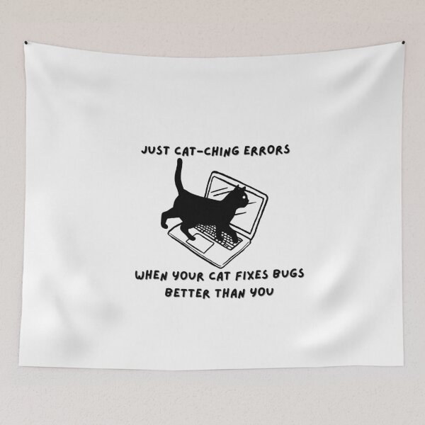 Item preview, catching errors funny cat and computer designed and sold by IdeasStudio.