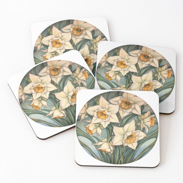 Item preview, Narcissus Flower: December Birth flower - Watercolour Art Nouveau Inspired Narcissus Flower Round Design designed and sold by DarlaEdnaFleur.