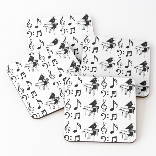Item preview, Piano, eighth notes, and bass and treble clefs in a medium geometric repeated tiled design pattern designed and sold by ElegantTeaTime.