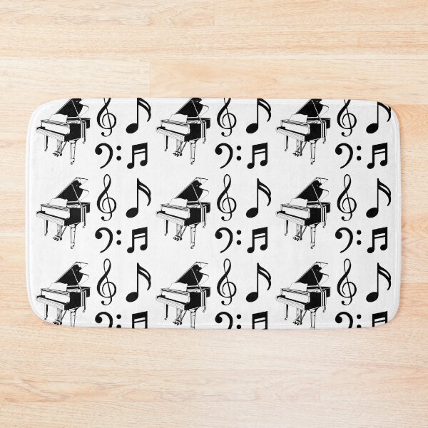 Item preview, Piano, eighth notes, and bass and treble clefs in a medium geometric repeated tiled design pattern designed and sold by ElegantTeaTime.