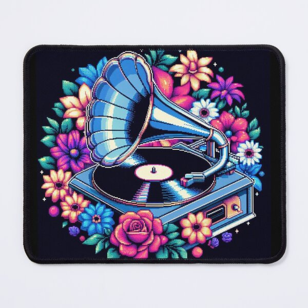 Item preview, Gramophone Pixel Art with flowers and music designed and sold by DakaPixelArt.