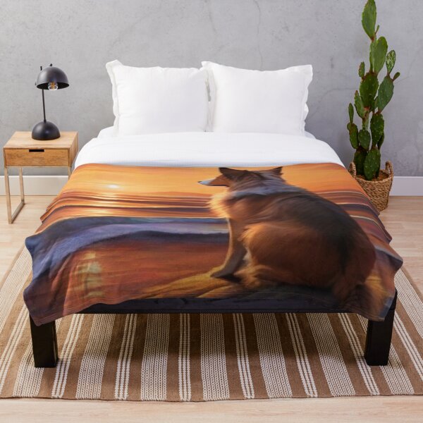 Item preview, A dog sits on stones in a spectacular and powerful sunset designed and sold by ArtistAtelier.