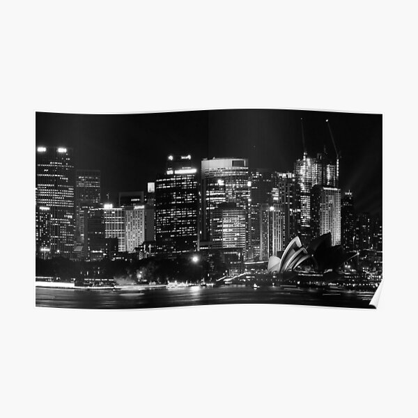 Sydney City Skyline B&W Poster