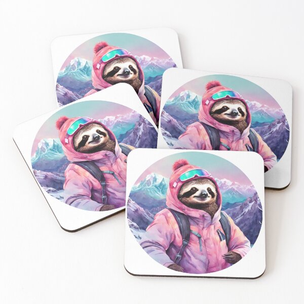 Item preview, Cute SLOTH Skiing Lazy on the Dolomites Mountains at Sunset - Vaporwave Winter Adventure 12 designed and sold by SlothcoreVibes.