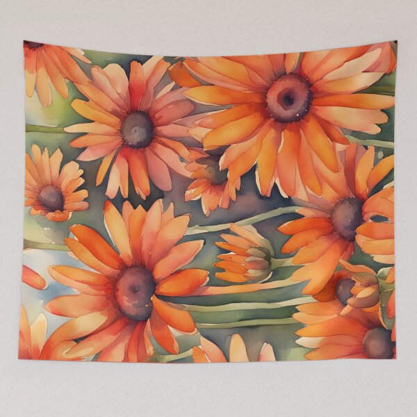 Item preview, Orange Daisies - beautiful digital watercolour painting designed and sold by SirenSeventyOne.