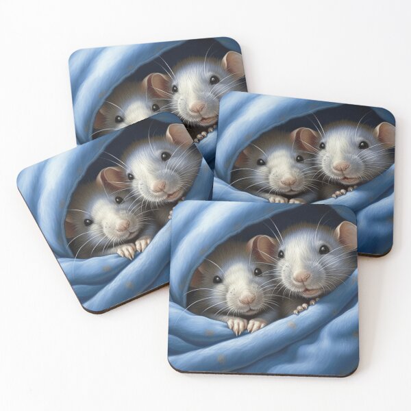 Item preview, two cute rats cuddle in blue blanket designed and sold by WallyPink.