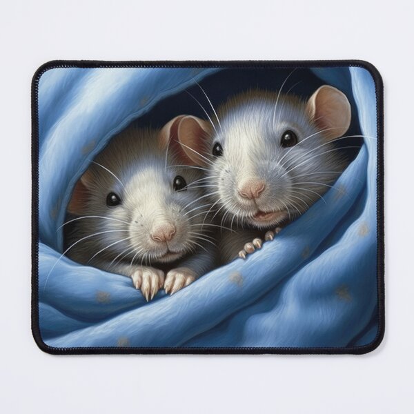 Item preview, two cute rats cuddle in blue blanket designed and sold by WallyPink.